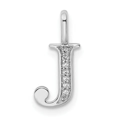 14K White Gold Diamond Letter J Initial Pendant - 4