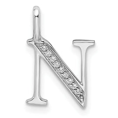 14K White Gold Diamond Letter N Initial Pendant - 5