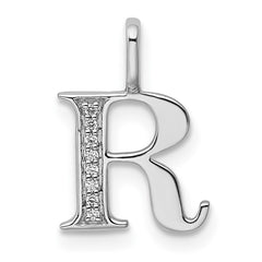 14K White Gold Diamond Letter R Initial Pendant - 2