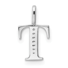 14K White Gold Diamond Letter T Initial Pendant - 3