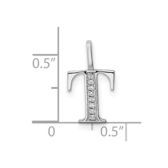 14K White Gold Diamond Letter T Initial Pendant - 3