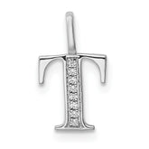 14K White Gold Diamond Letter T Initial Pendant - 3