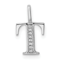 14K White Gold Diamond Letter T Initial Pendant - 3
