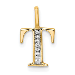 14k Diamond Letter T Initial Pendant