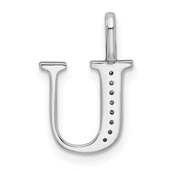 14K White Gold Diamond Letter U Initial Pendant