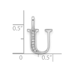 14K White Gold Diamond Letter U Initial Pendant