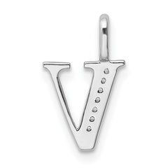 14K White Gold Diamond Letter V Initial Pendant