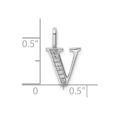 14K White Gold Diamond Letter V Initial Pendant