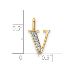 14K Diamond Letter V Initial Pendant