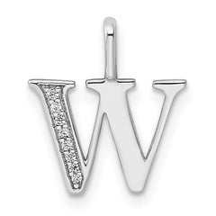 14K White Gold Diamond Letter W Initial Pendant - 2