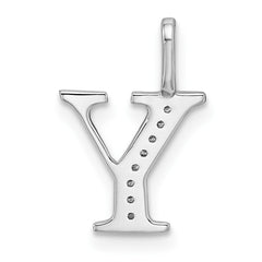 14K White Gold Diamond Letter Y Initial Pendant