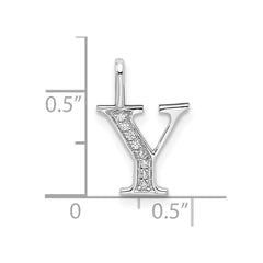 14K White Gold Diamond Letter Y Initial Pendant