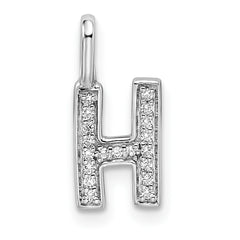 14K White Gold Diamond Letter H Initial Pendant - 2