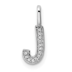 14K White Gold Diamond Letter J Initial Pendant - 2