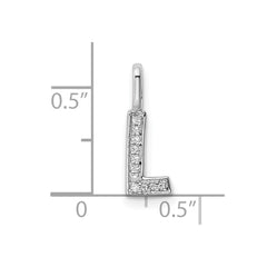 14K White Gold Diamond Letter L Initial Pendant - 5