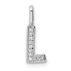 14K White Gold Diamond Letter L Initial Pendant - 5