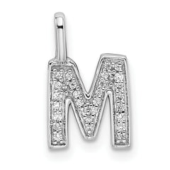 14K White Gold Diamond Letter M Initial Pendant - 4