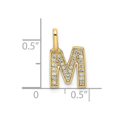 14K Yellow Gold Diamond Letter M Initial Pendant