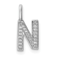 14K White Gold Diamond Letter N Initial Pendant - 2