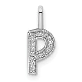14K White Gold Diamond Letter P Initial Pendant - 5