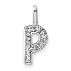 14K White Gold Diamond Letter P Initial Pendant - 5