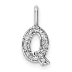 14K White Gold Diamond Letter Q Initial Pendant - 2