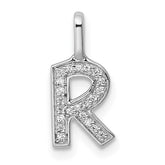 14K White Gold Diamond Letter R Initial Pendant - 4