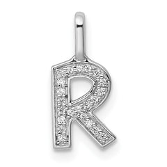 14K White Gold Diamond Letter R Initial Pendant - 4