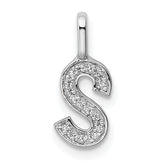 14K White Gold Diamond Letter S Initial Pendant - 3