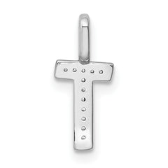 14K White Gold Diamond Letter T Initial Pendant