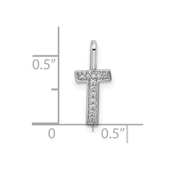 14K White Gold Diamond Letter T Initial Pendant