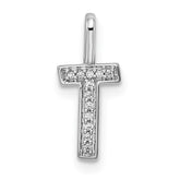 14K White Gold Diamond Letter T Initial Pendant