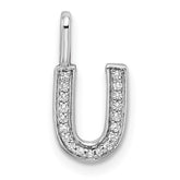 14K White Gold Diamond Letter U Initial Pendant - 3