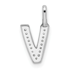 14K White Gold Diamond Letter V Initial Pendant - 4