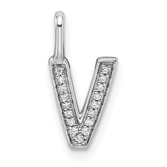 14K White Gold Diamond Letter V Initial Pendant - 4