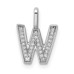 14K White Gold Diamond Letter W Initial Pendant - 4