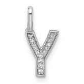 14K White Gold Diamond Letter Y Initial Pendant - 3