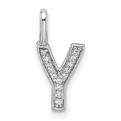 14K White Gold Diamond Letter Y Initial Pendant - 3