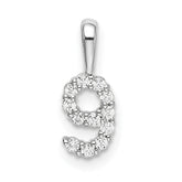 14k White Gold Diamond Number 9 Pendant