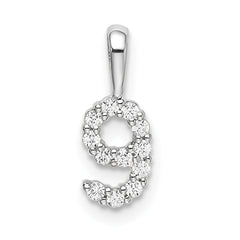 14k White Gold Diamond Number 9 Pendant