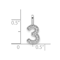 14k White Gold Diamond Number 3 Pendant - 2