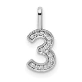 14k White Gold Diamond Number 3 Pendant - 2