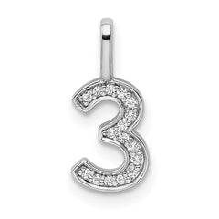14k White Gold Diamond Number 3 Pendant - 2