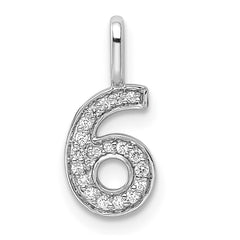 14k White Gold Diamond Number 6 Pendant - 2