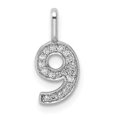 14k White Gold Diamond Number 9 Pendant - 2