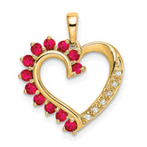 14k Yellow Gold Ruby and Diamond Heart Pendant