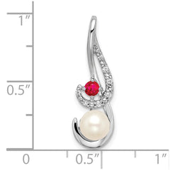 14k White Gold FWC Pearl Ruby & Diamond Slide