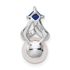 14k White Gold FWC Pearl Sapphire & Diamond Chain Slide