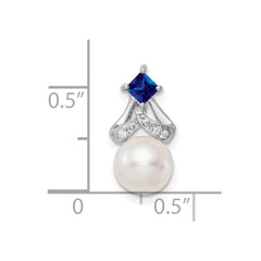 14k White Gold FWC Pearl Sapphire & Diamond Chain Slide