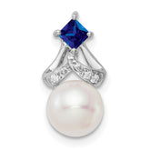 14k White Gold FWC Pearl Sapphire & Diamond Chain Slide